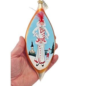 Marshall Field's Italy Blown Glass Teardrop White Dress Christmas Ornament VTG